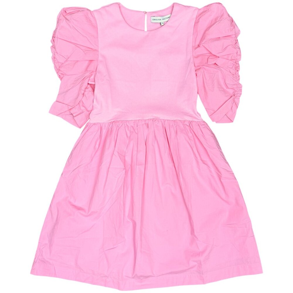 NWT Women's ENGLISH FACTORY Pleated Puff Sleeve‎ Mini Dress Pink | Size XS - Picture 3 of 13